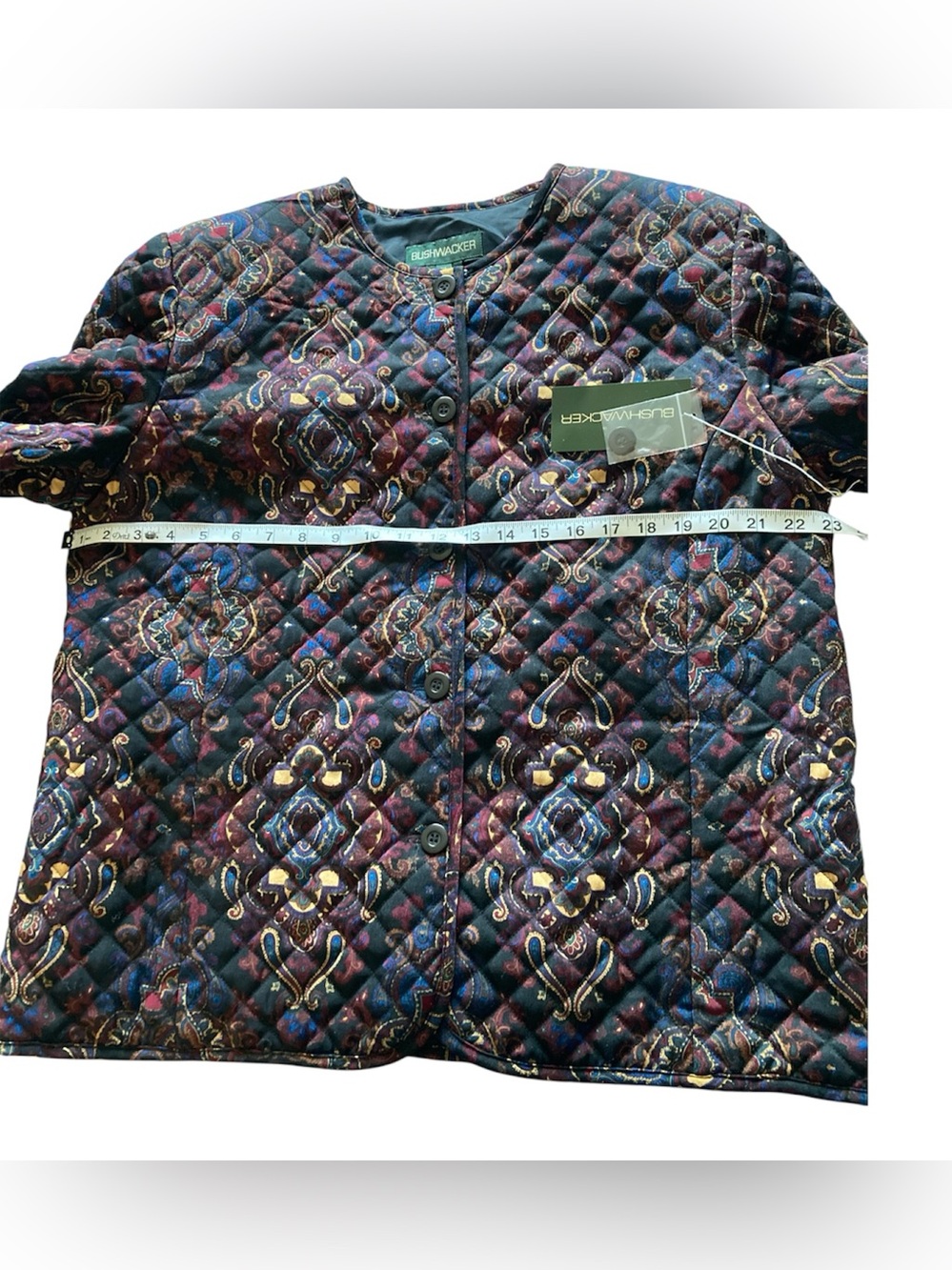 Quilted Patterned Button-Front Jacket - Burgundy Multi - Picture 5 of 11